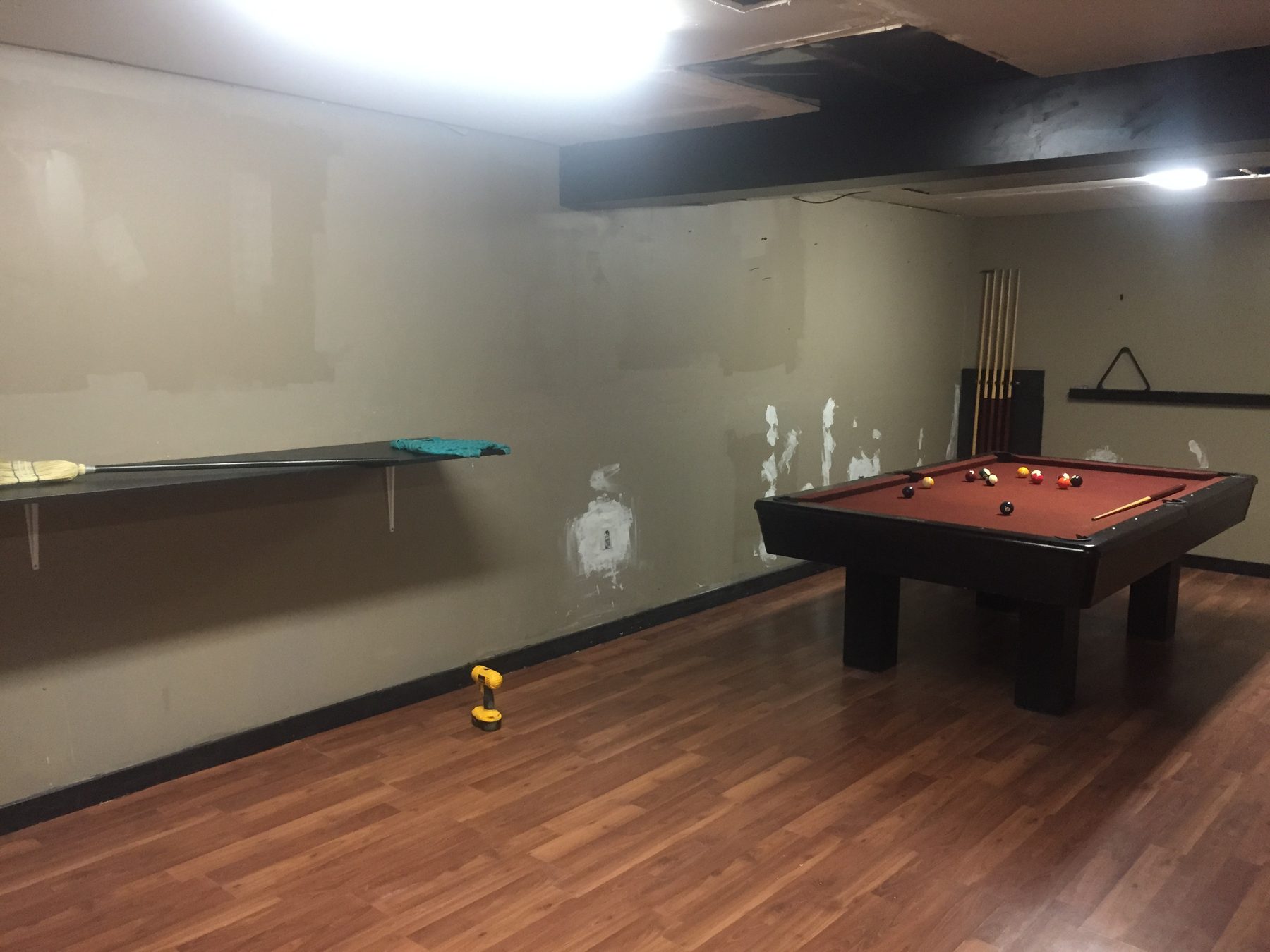 Basement games room during renovation